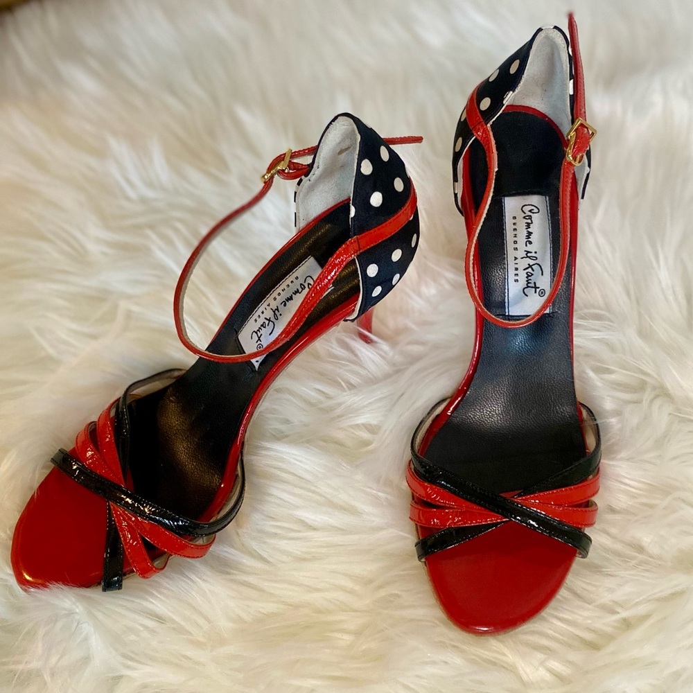 Comme Il Faut // Gorgeous Patent Red and Polka Dotted Tango Heels // size 7